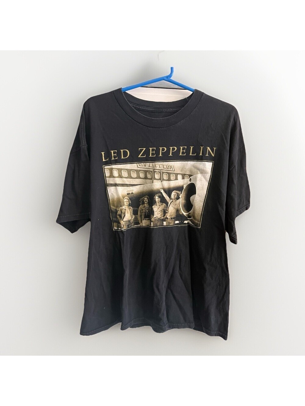 Led Zeppelin Men's Black Short Sleeve Shirt Size XL Airplane Pic